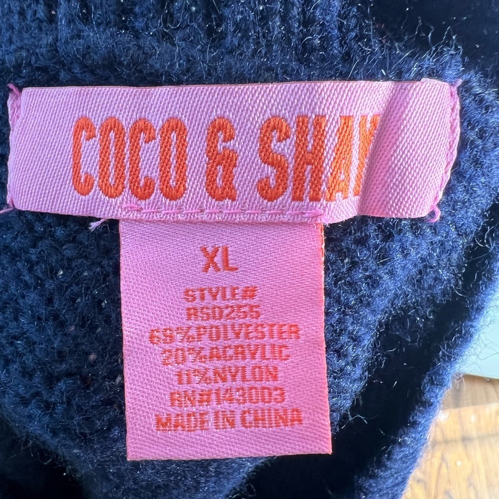 NWT Coco & Shay Teddy Bear Knit Cardigan Sweater Navy Blue Sizes XL, M - Picture 5 of 5